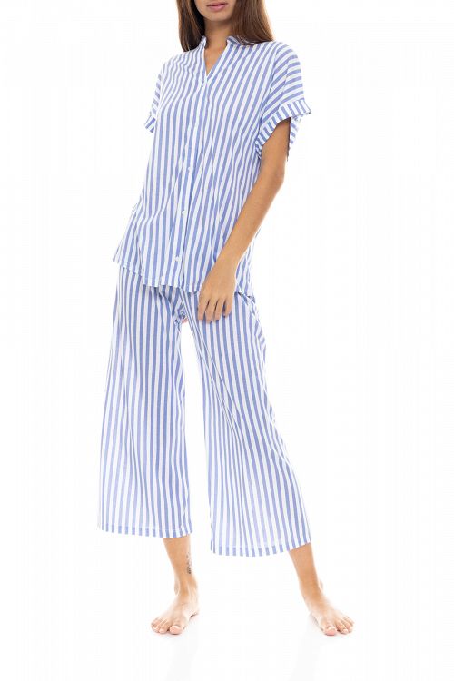 ΠΥΖΑΜΑ ΚΟΥΜΠΩΤΗ LONG PANTS SOFT BLUE STRIPE PINK LABEL