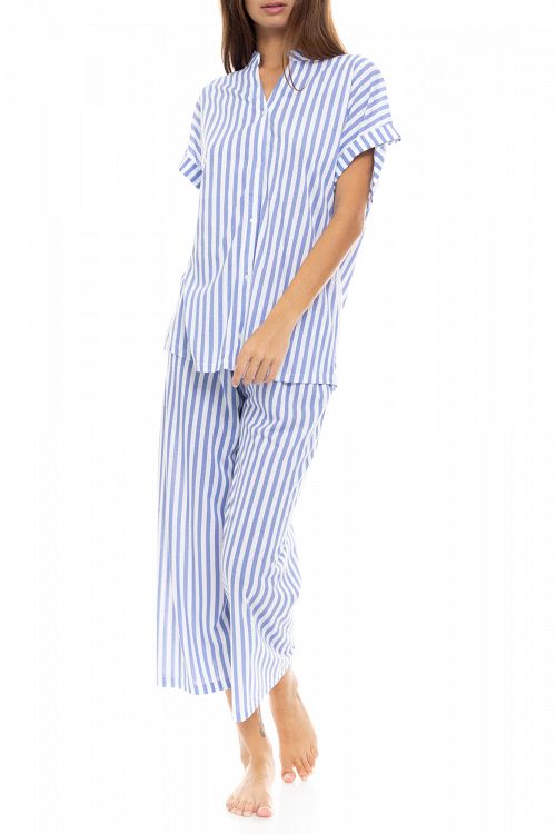 ΠΥΖΑΜΑ ΚΟΥΜΠΩΤΗ LONG PANTS SOFT BLUE STRIPE PINK LABEL