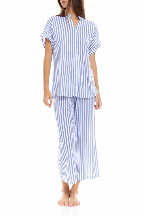 ΠΥΖΑΜΑ ΚΟΥΜΠΩΤΗ LONG PANTS SOFT BLUE STRIPE PINK LABEL