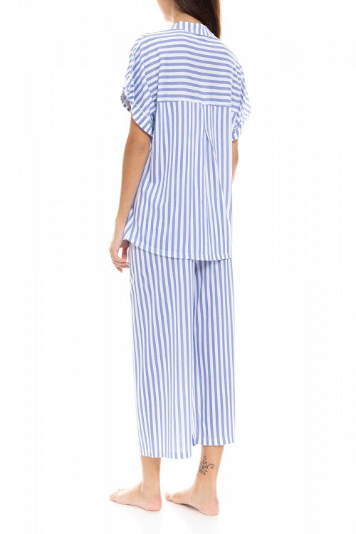 ΠΥΖΑΜΑ ΚΟΥΜΠΩΤΗ LONG PANTS SOFT BLUE STRIPE PINK LABEL