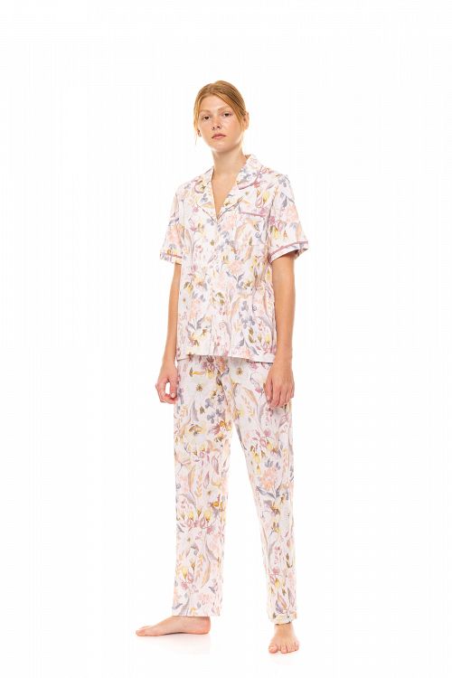 ΠΥΖΑΜΑ ΚΟΥΜΠΩΤΗ LONG PANTS FLORAL ROSE PINK LABEL