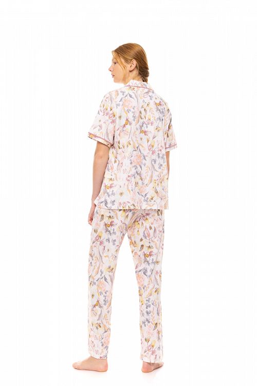 ΠΥΖΑΜΑ ΚΟΥΜΠΩΤΗ LONG PANTS FLORAL ROSE PINK LABEL