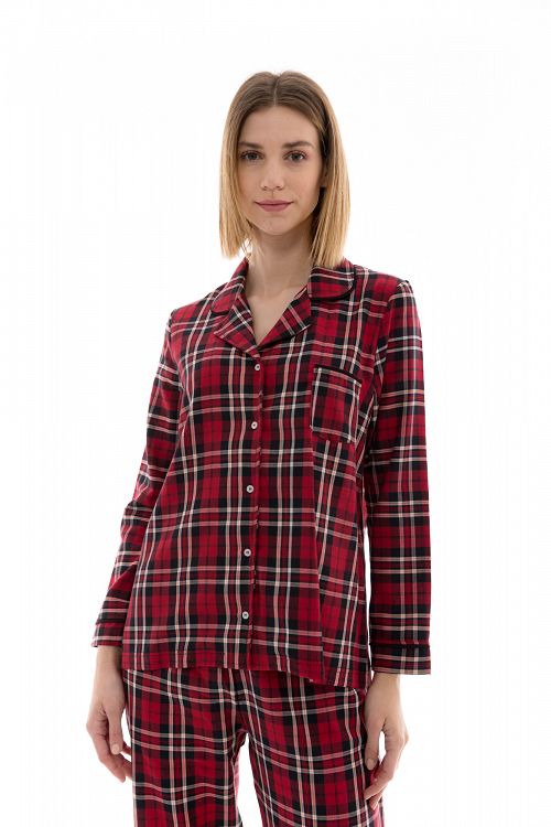 ΠΥΖΑΜΑ ΚΟΥΜΠΩΤΗ ΚΑΡΟ RED-BLACK PLAID PINK LABEL