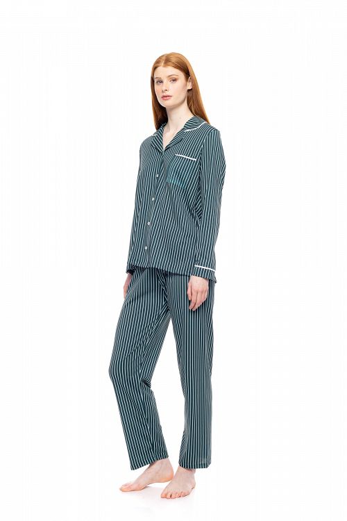 ΠΥΖΑΜΑ ΚΟΥΜΠΩΤΗ GREEN FOREST STRIPES PINK LABEL