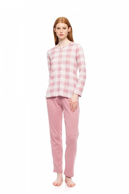 ΠΥΖΑΜΑ ΜΕ ΠΑΤΙΛΕΤΑ JACQUARD ROSE PLAID PINK LABEL