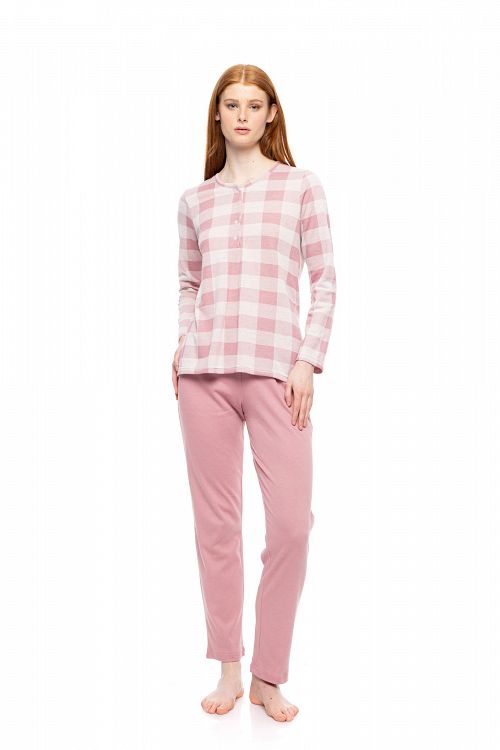 ΠΥΖΑΜΑ ΜΕ ΠΑΤΙΛΕΤΑ JACQUARD ROSE PLAID PINK LABEL