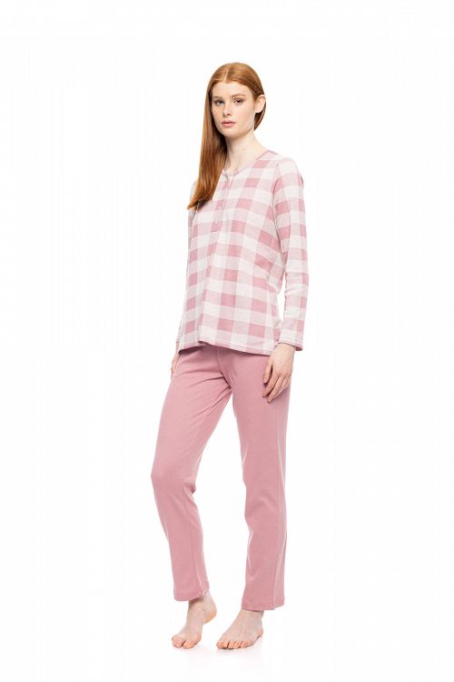 ΠΥΖΑΜΑ ΜΕ ΠΑΤΙΛΕΤΑ JACQUARD ROSE PLAID PINK LABEL