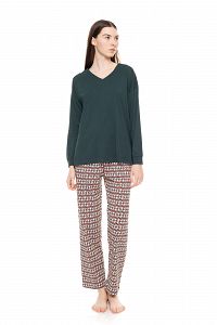 ΠΥΖΑΜΑ ΜΕ V FOREST GREEN GEO PINK LABEL