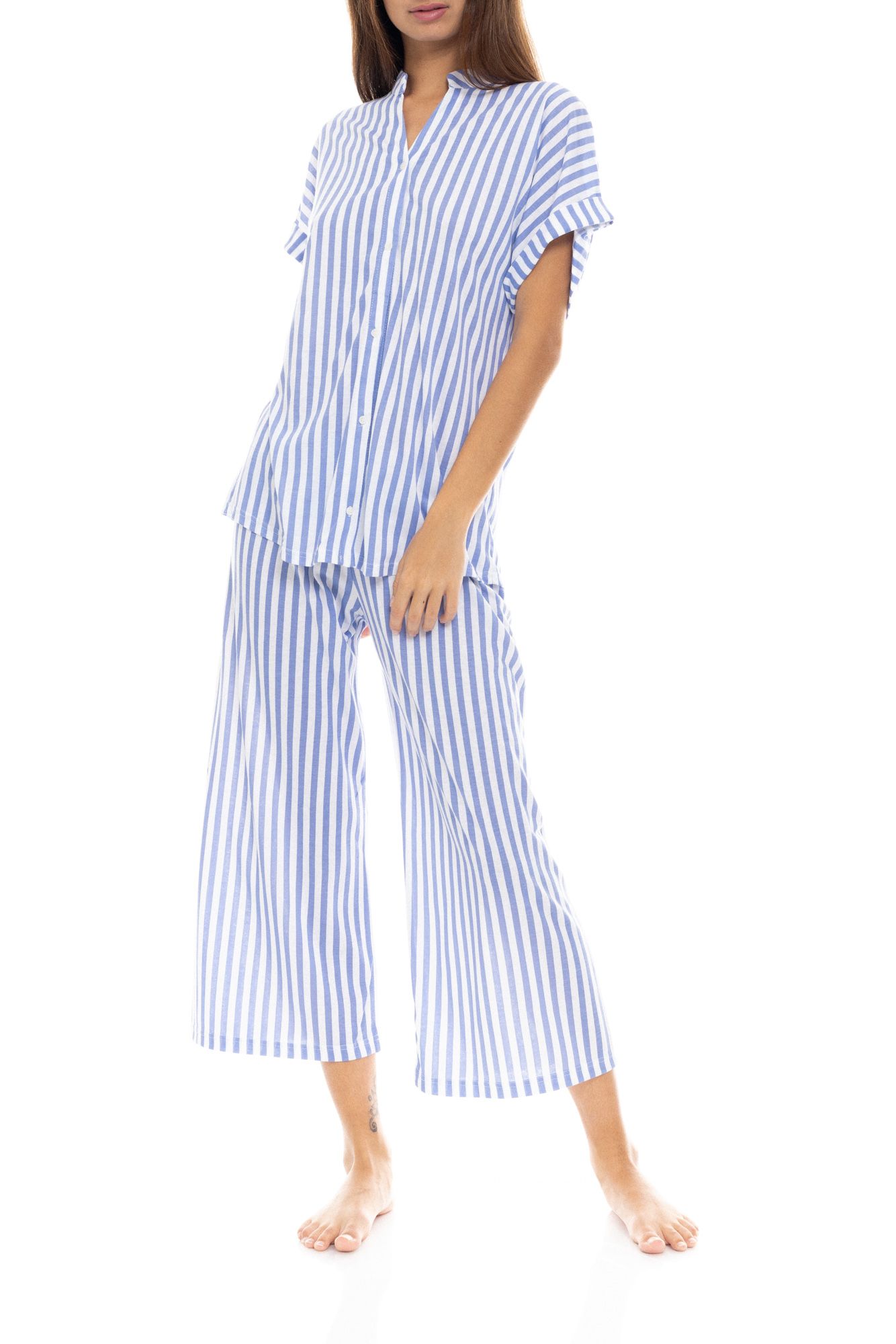 ΠΥΖΑΜΑ ΚΟΥΜΠΩΤΗ LONG PANTS SOFT BLUE STRIPE PINK LABEL