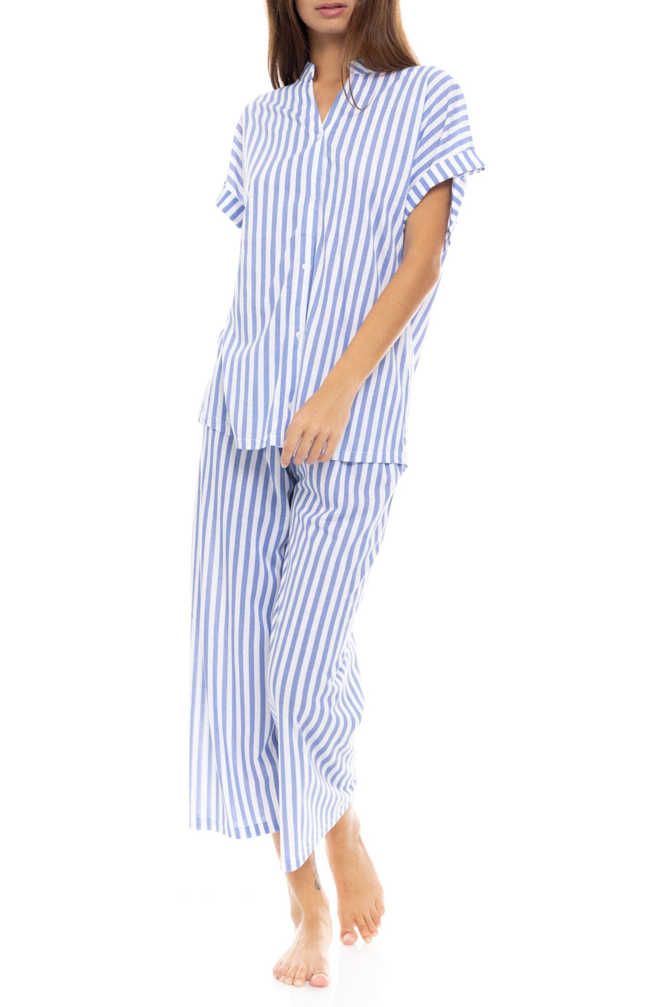 ΠΥΖΑΜΑ ΚΟΥΜΠΩΤΗ LONG PANTS SOFT BLUE STRIPE PINK LABEL