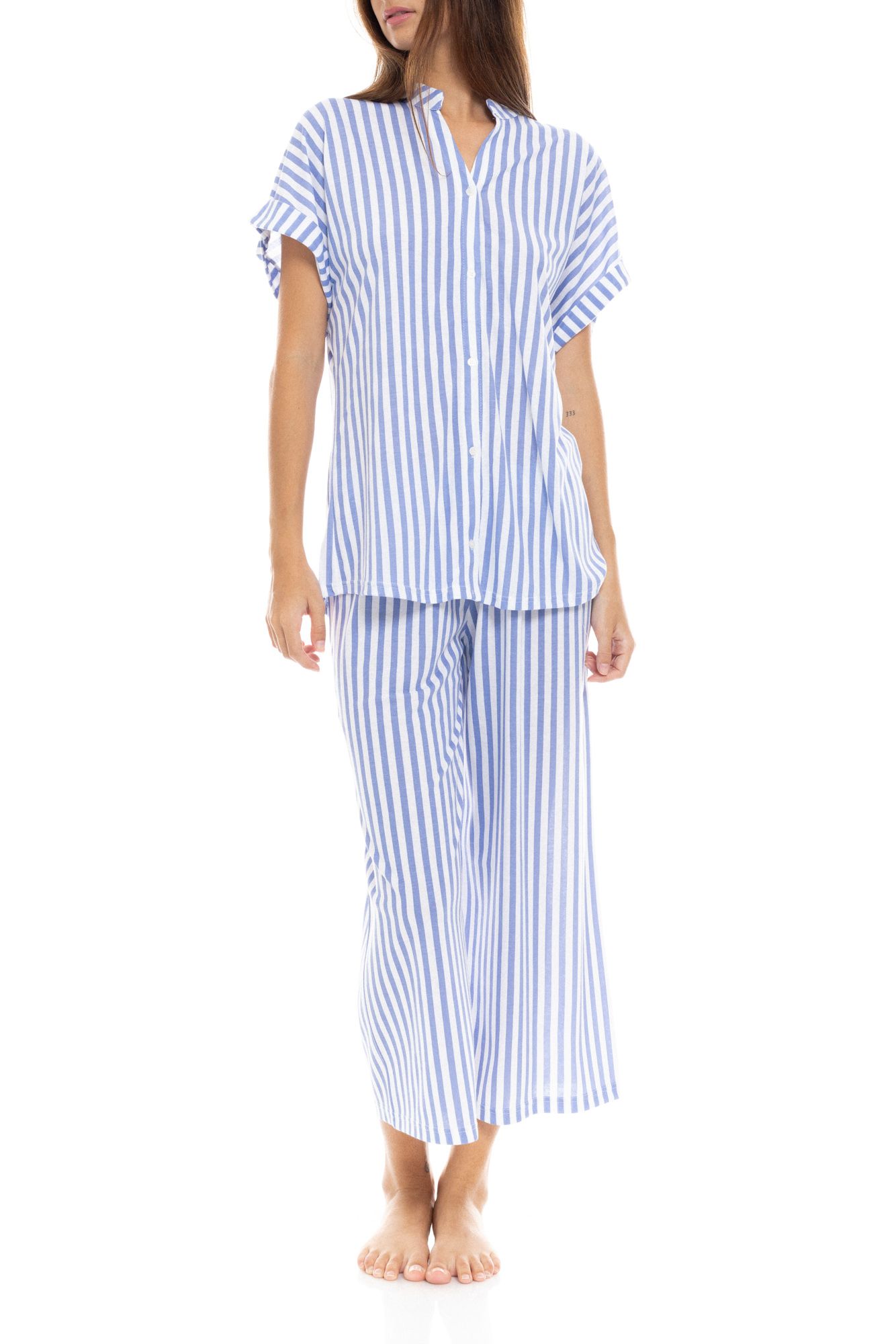 ΠΥΖΑΜΑ ΚΟΥΜΠΩΤΗ LONG PANTS SOFT BLUE STRIPE PINK LABEL