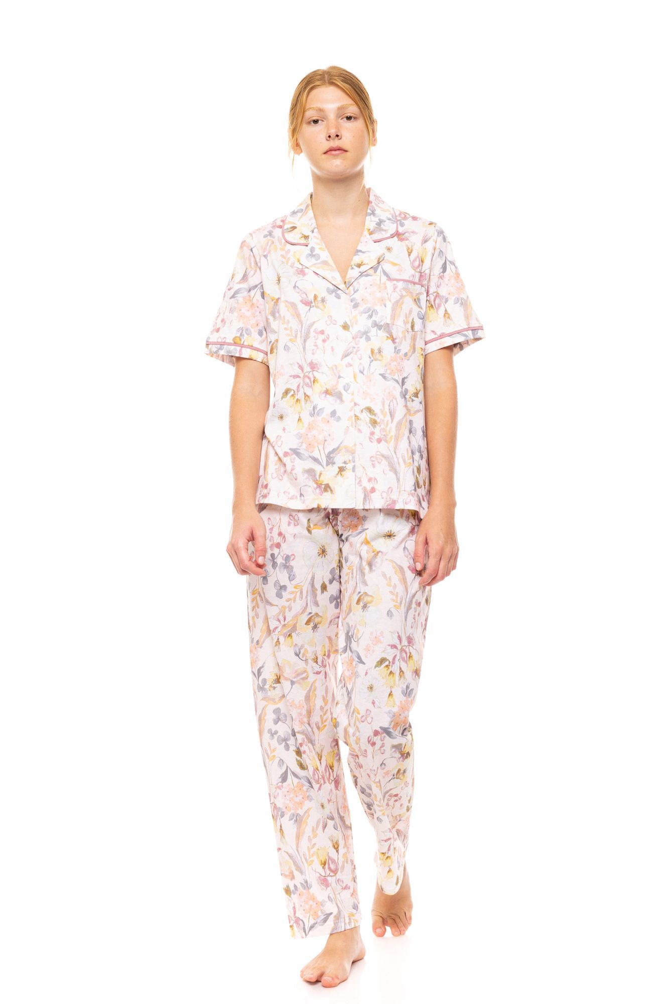 ΠΥΖΑΜΑ ΚΟΥΜΠΩΤΗ LONG PANTS FLORAL ROSE PINK LABEL