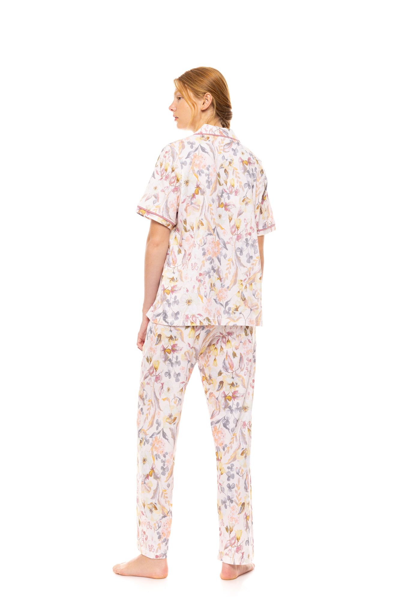 ΠΥΖΑΜΑ ΚΟΥΜΠΩΤΗ LONG PANTS FLORAL ROSE PINK LABEL