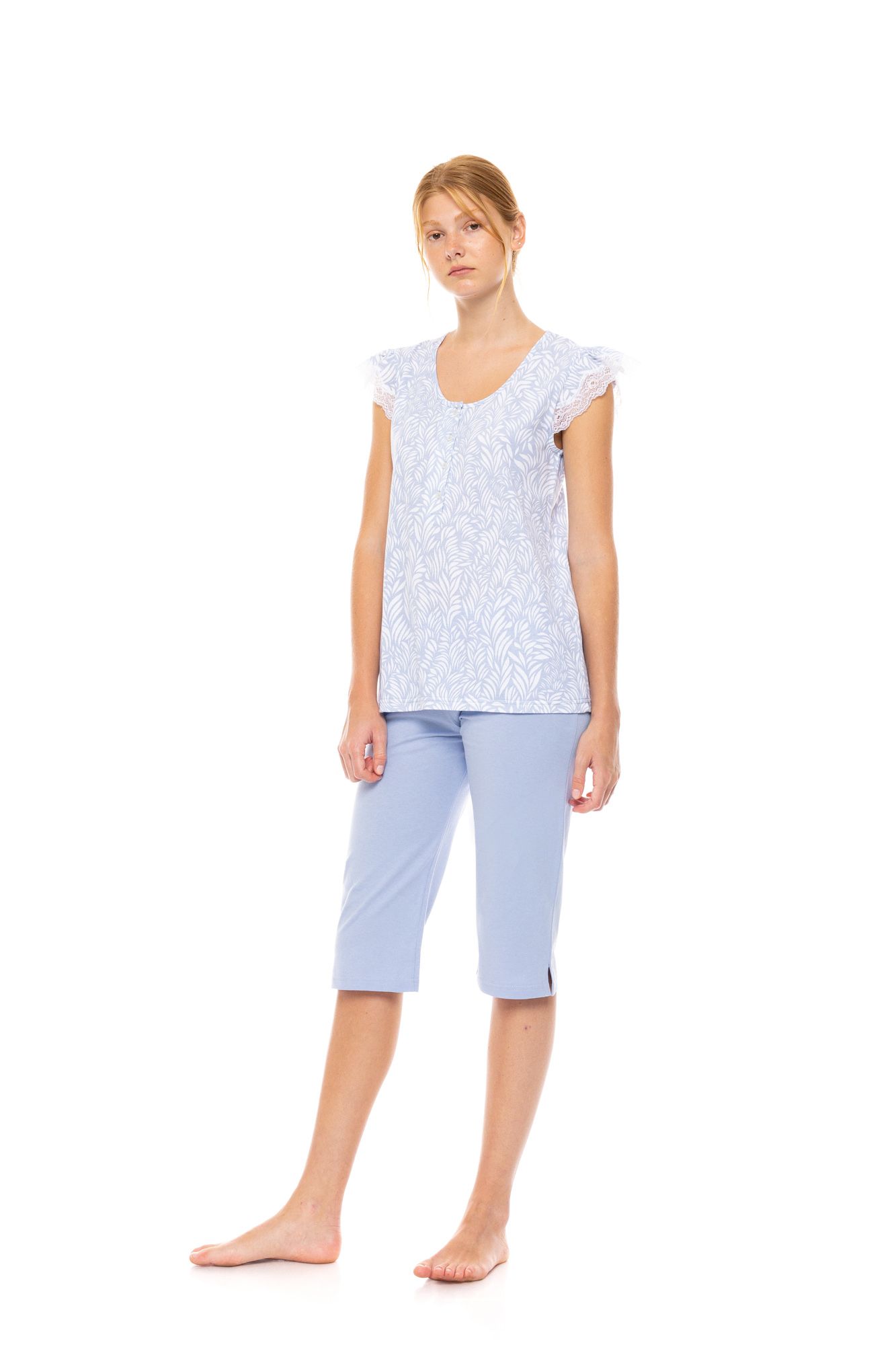 ΠΥΖΑΜΑ ΜΕ ΠΑΤΙΛΕΤΑ ΠΑΝΤΕΛΟΝΙ ΚΑΠΡΙ ICE BLUE FLEUR PINK LABEL