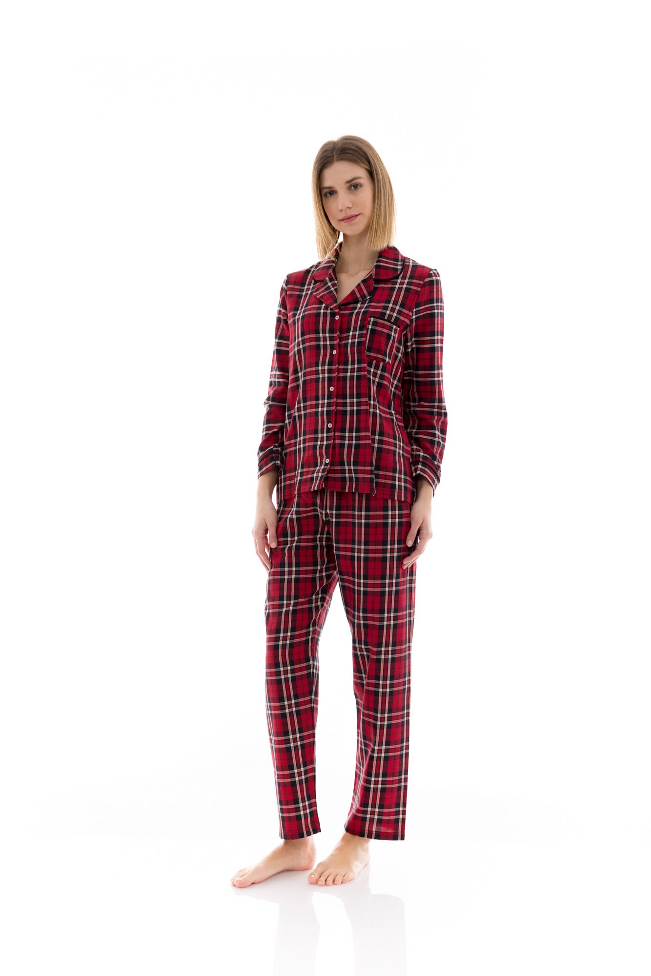 ΠΥΖΑΜΑ ΚΟΥΜΠΩΤΗ ΚΑΡΟ RED-BLACK PLAID PINK LABEL