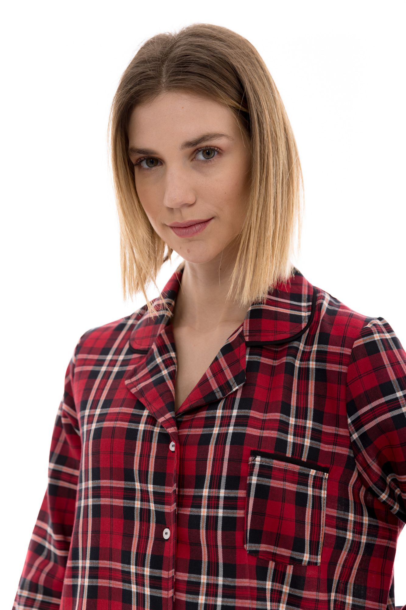 ΠΥΖΑΜΑ ΚΟΥΜΠΩΤΗ ΚΑΡΟ RED-BLACK PLAID PINK LABEL