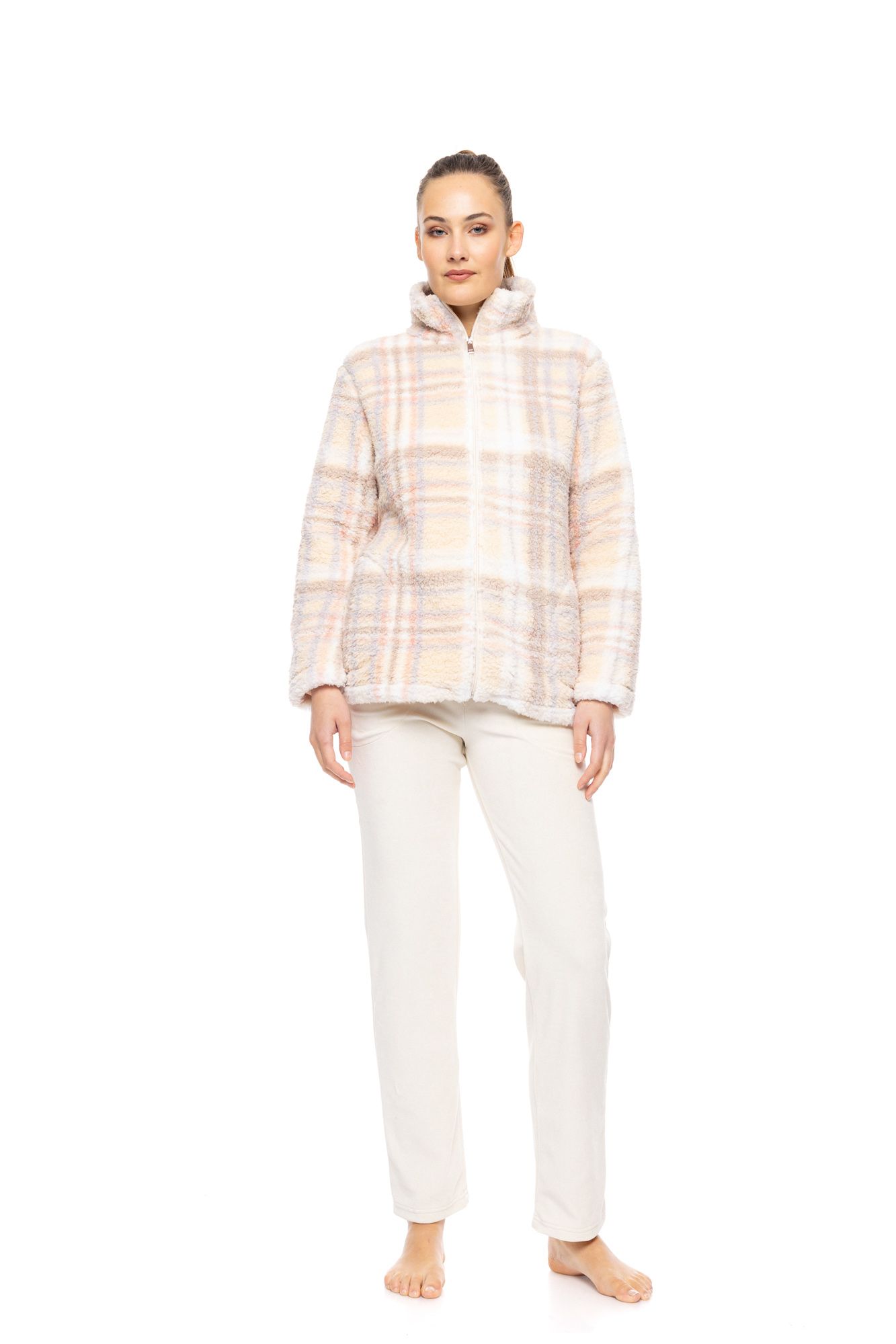 ΡΟΜΠΑ ZIPPER FLEECE SOFT PLAID PINK LABEL